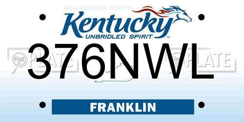 376NWL Kentucky License Plate
