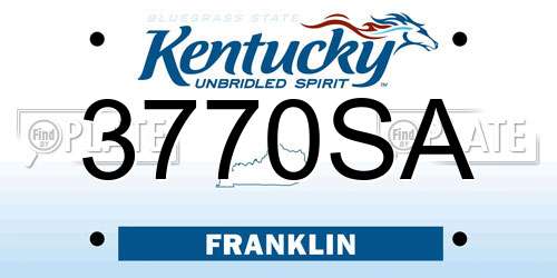 3770SA Kentucky License Plate