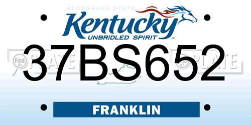 37BS652 Kentucky License Plate
