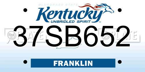 37SB652 Kentucky License Plate