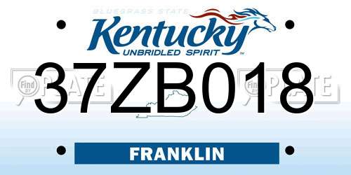 37ZB018 Kentucky License Plate