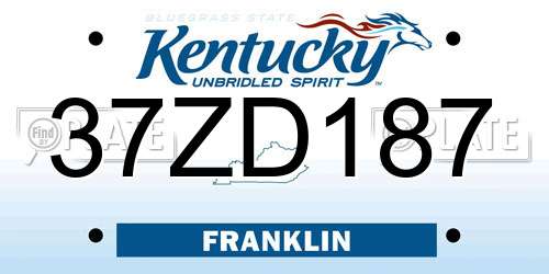 37ZD187 Kentucky License Plate