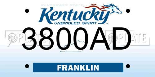 3800AD Kentucky License Plate