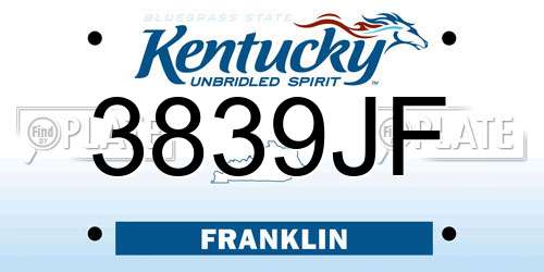 3839JF Kentucky License Plate