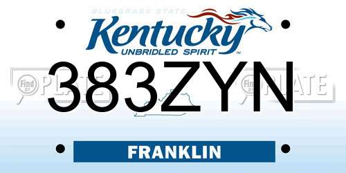 383ZYN Kentucky License Plate