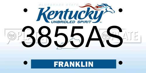 3855AS Kentucky License Plate