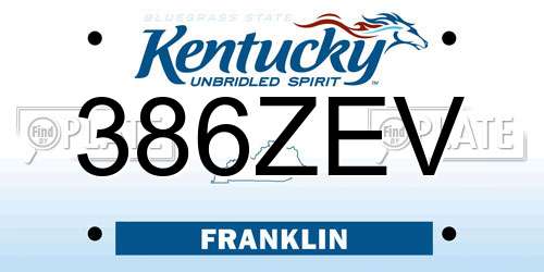 386ZEV Kentucky License Plate