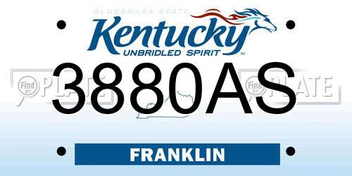 3880AS Kentucky License Plate