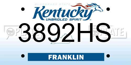 3892HS Kentucky License Plate