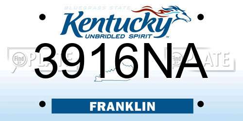 3916NA Kentucky License Plate