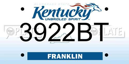 3922BT Kentucky License Plate