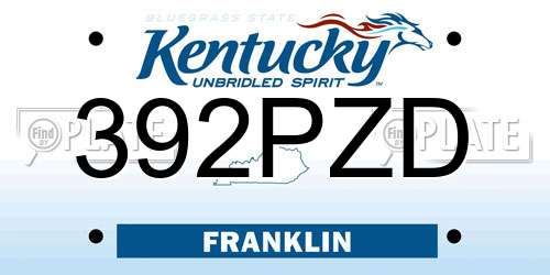 392PZD Kentucky License Plate