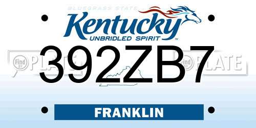 392ZB7 Kentucky License Plate