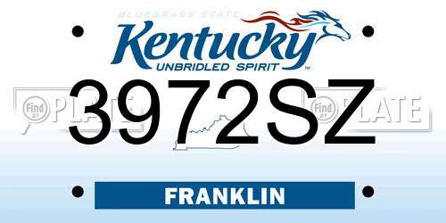3972SZ Kentucky License Plate