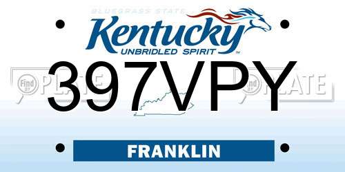 397VPY Kentucky License Plate