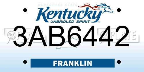 3AB6442 Kentucky License Plate