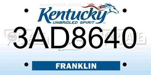 3AD8640 Kentucky License Plate