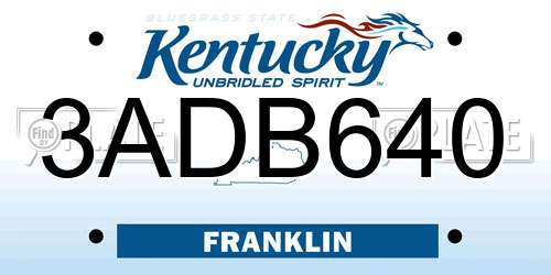 3ADB640 Kentucky License Plate