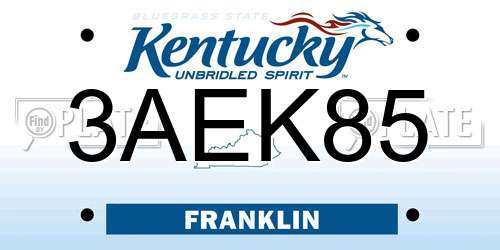 3AEK85 Kentucky License Plate