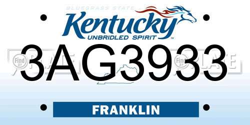 3AG3933 Kentucky License Plate