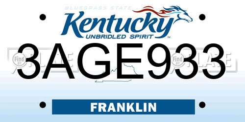 3AGE933 Kentucky License Plate