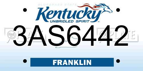 3AS6442 Kentucky License Plate