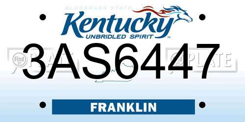 3AS6447 Kentucky License Plate