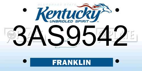 3AS9542 Kentucky License Plate