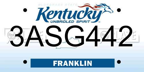 3ASG442 Kentucky License Plate