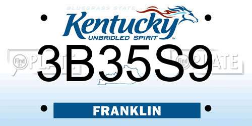 3B35S9 Kentucky License Plate