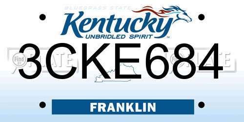 3CKE684 Kentucky License Plate