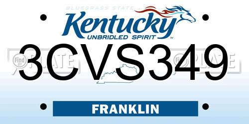 3CVS349 Kentucky License Plate