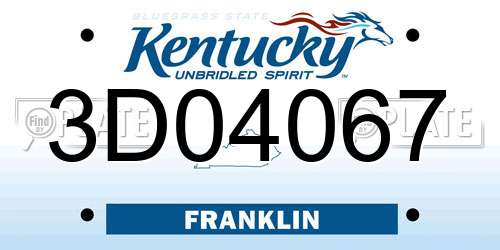 3D04067 Kentucky License Plate