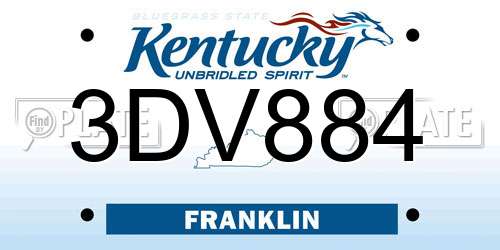 3DV884 Kentucky License Plate