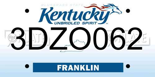 3DZO062 Kentucky License Plate