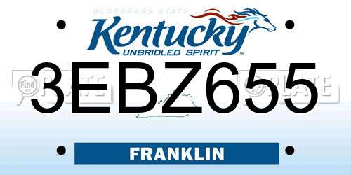 3EBZ655 Kentucky License Plate