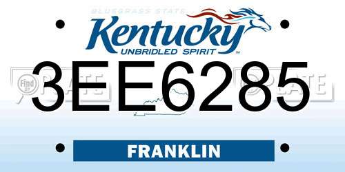3EE6285 Kentucky License Plate