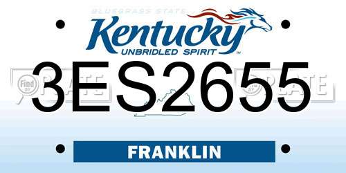 3ES2655 Kentucky License Plate