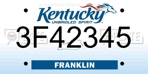 3F42345 Kentucky License Plate