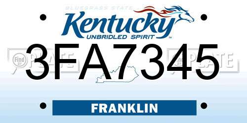 3FA7345 Kentucky License Plate