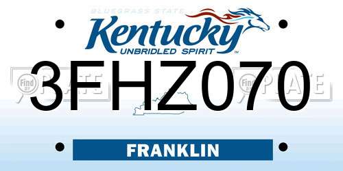 3FHZ070 Kentucky License Plate