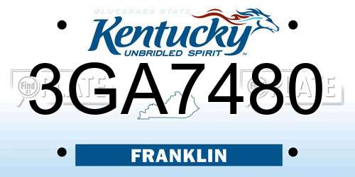 3GA7480 Kentucky License Plate