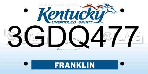 3GDQ477 Kentucky License Plate