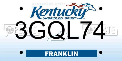 3GQL74 Kentucky License Plate
