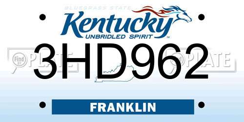 3HD962 Kentucky License Plate
