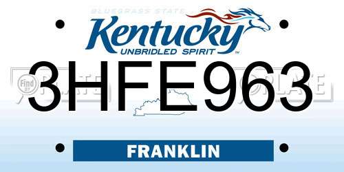 3HFE963 Kentucky License Plate