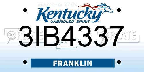 3IB4337 Kentucky License Plate