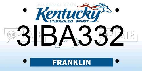 3IBA332 Kentucky License Plate