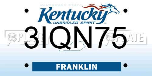 3IQN75 Kentucky License Plate