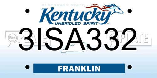 3ISA332 Kentucky License Plate